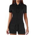 thumbnail image 1 of Clearance! Ohufall Jumpsuits for Women, Zip Pockets Solid Color Work Lapel Jumpsuit Shorts Tight Jumpsuit Overalls Women, Rompers for Women, Onesie for Women Clearance, 1 of 5