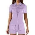 thumbnail image 1 of Clearance! Ohufall Jumpsuits for Women, Zip Pockets Solid Color Work Lapel Jumpsuit Shorts Tight Jumpsuit Overalls Women, Rompers for Women, Onesie for Women Clearance, 1 of 4