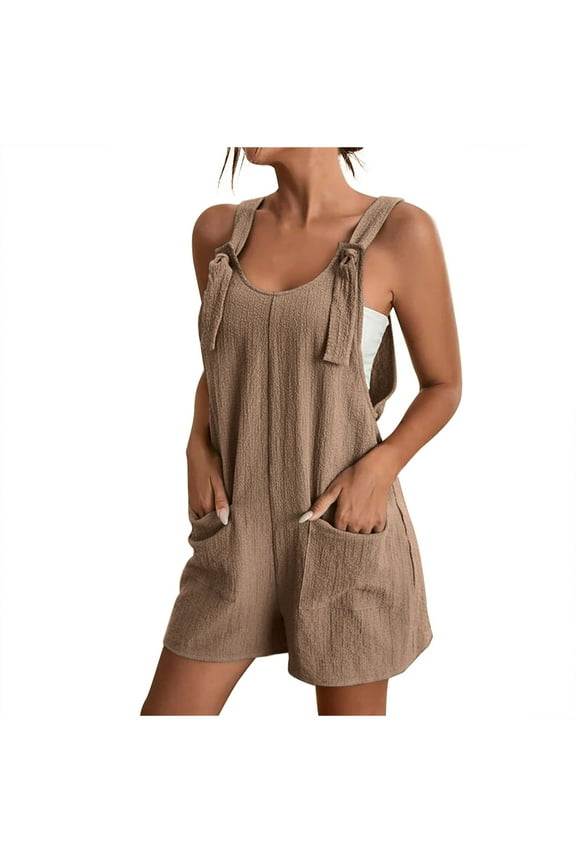 Clearance! Ohufall Jumpsuits for Women,s Fashion Summer Solid Casual Sleeveless Suspender Short Jumpsuit Overalls Women, Rompers for Women, Onesie for Women Clearance
