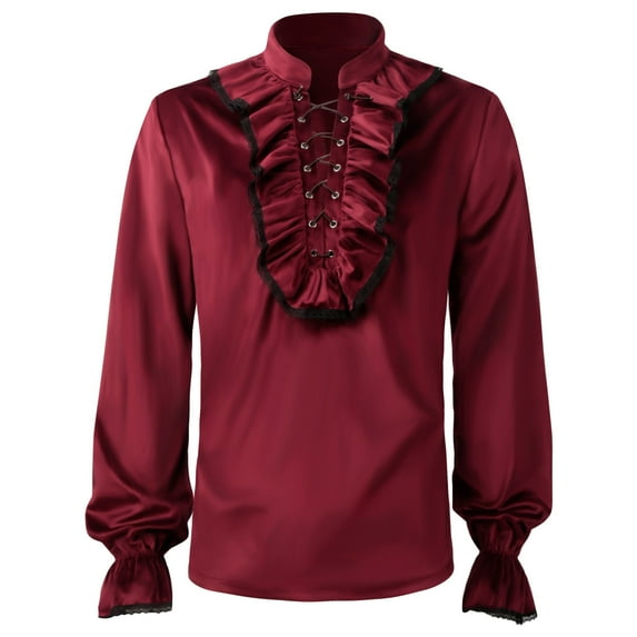 Ohufall Mens Shirts,Long Sleeve Shirts for Men,Pleated Shirt Medieval Clothes Steampunk Stage Clothes Stand Collar Court Clothes With Shirt Shirt
