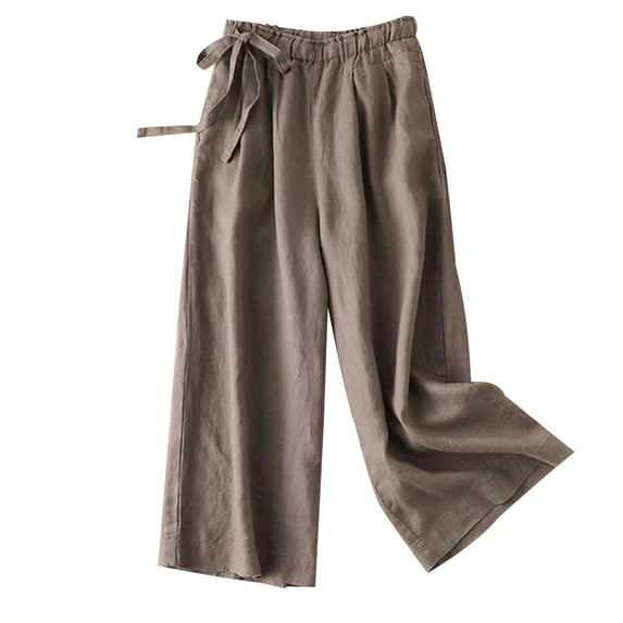 Clearance! Borniu Pants Women's Pants, Spring Summer Solid Color Leisure Pants For Women,Retro Drawstring Side Frenulum High Waist Broad Leg Pants Plus Size Pants Clearance