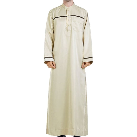 Clearance! Ohufall Thobe,Robe for Men, Muslim Robe Arab Middle Robe Long Style Long Sleeve Embroidered Standing Neck Pocket Long Shirt Fashion Casual Robe Muslim Clothes for Men Clearance