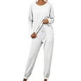 thumbnail image 1 of Borniu Women Sets 2 Piece Outfits, Summer Fall Women's Solid Color Loose Casual Two-piece Sets Long Sleeve Shirt Blouse And Pants Set With Pocket, 1 of 8