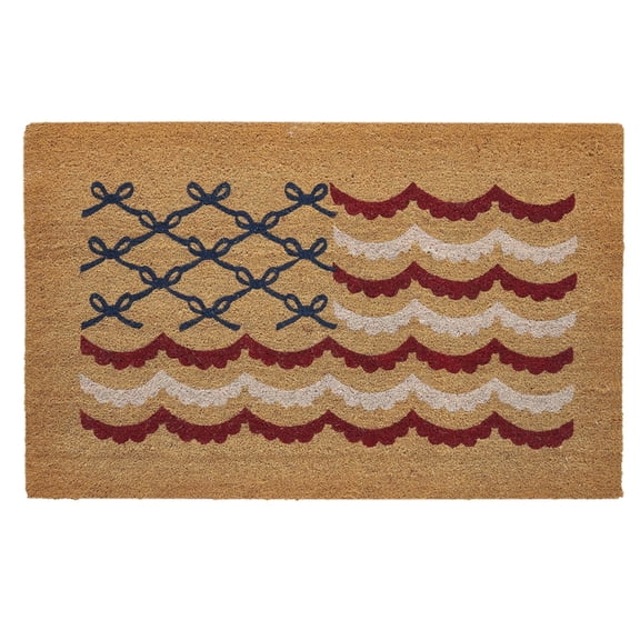 Clearance! Bow Flag Coir Outdoor Doormat, Non-Slip Welcome Rug for Entryway, Porch, Red/White/Blue, 30" x 47"
