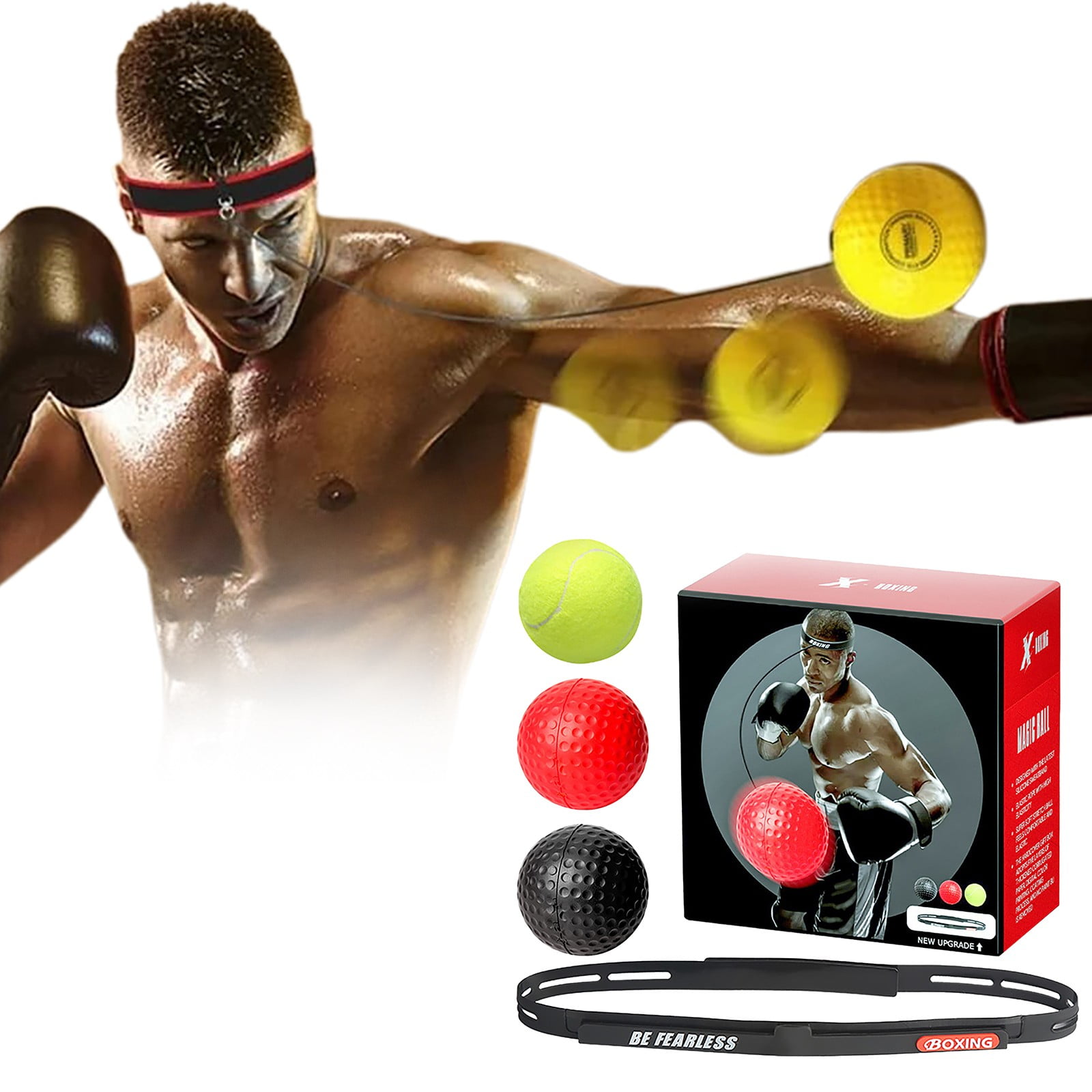 Clearance!Boxbollen Game, Boxing Bollen, Boxing Reflex Ball Headband Set - Includes 4 Different Balls and 2 Adjustable Headbands for Beginner Proficiency Improvement, Great Boxing Equipment