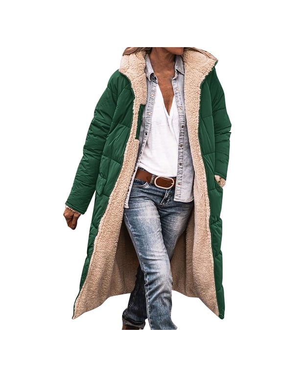 Heated Jackets For Women Trench Coat For Women Ladies Fashionable Warm Winter Coat Double Faced Long Sleeve Hooded Down Jacket Long Coat Women Green 2 S