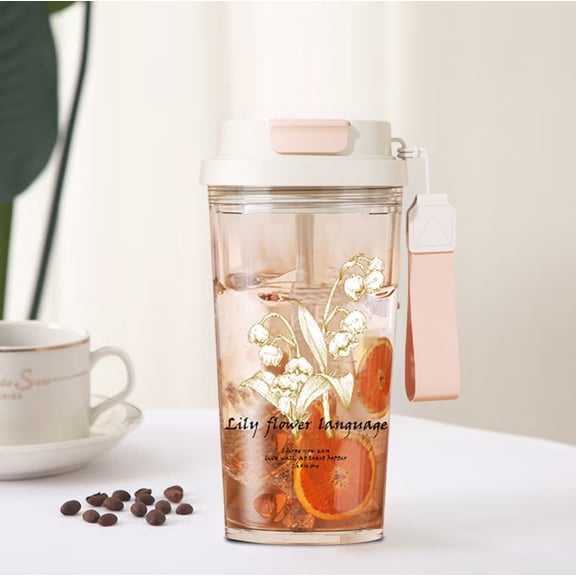 Clearance! Bpyeka Water Cup New Suzuran Double-drink Coffee Plastic Cups Fashionable Car Straw Cups Large Capacity Beautiful Gift Cups Home and Kitchen