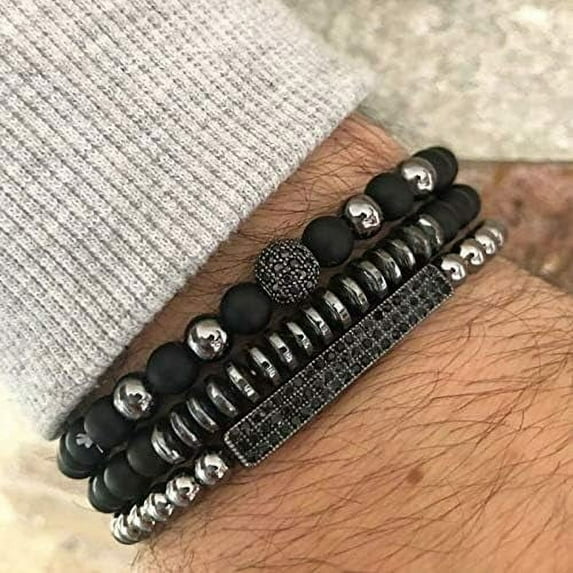 Clearance Bracelets 3Pc/Sets 8mm Disco Ball Bar Charms Bracelets Sets 6mm Matte Beads Stone Bracelet Men Women Jewelry Mens Bracelet (Metal Color : ZJ2100H)4 pair