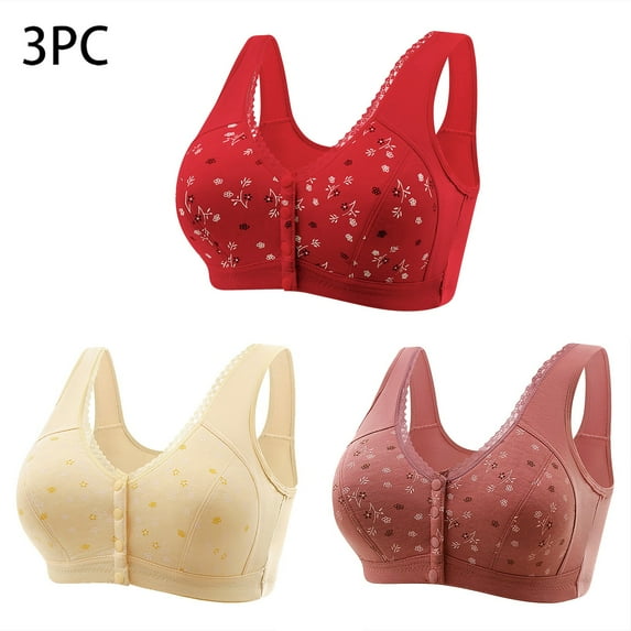 Bras under $5! Cagogo 3 Pack Daisy Bras for Older Women 2025 Breathable Comfortable Everyday Bra No Underwire Front Close Plus Size Bra Push Up Full Coverage Bralettes