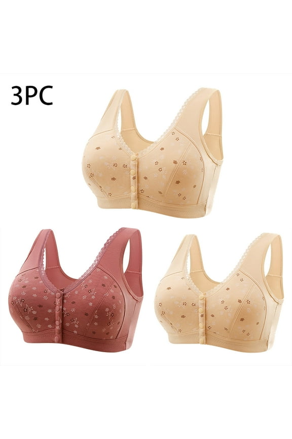 Bras under $5! Cagogo 3 Pack Daisy Bras for Older Women 2025 Breathable Comfortable Everyday Bra No Underwire Front Close Plus Size Bra Push Up Full Coverage Bralettes