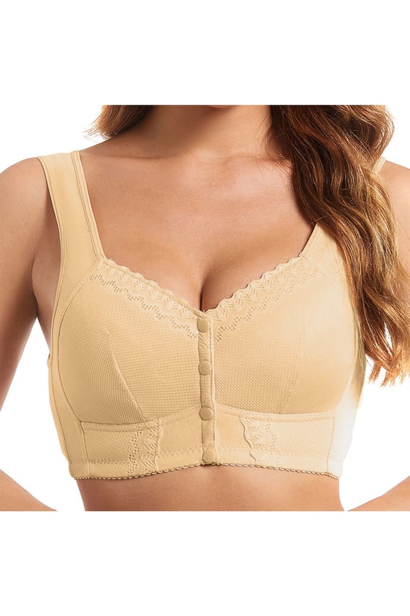 Bras Under $5! Cagogo Women's Front Closure Bras No Underwire Push Up Bras Plus Size Wireless Comfort Bralettes Full Coverage Everyday Bra for Older Women Brasier Sin Varillas Para Mujer