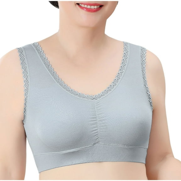 Bras! Ashirexll Bras for Older Women, Full Coverage Wireless Solid Color Traceless Comfortable No Steel Ring Breathable Gathering Bra Gray 3XL