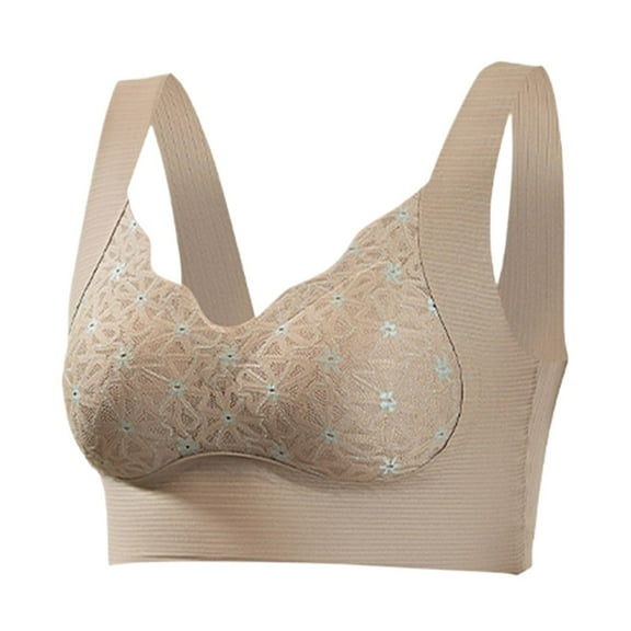 Bras! Ashirexll Wireless Bras for Women, Solid Color Lace Traceless Comfortable No Steel Ring Breathable Gathering Support Bra Coffee XXL