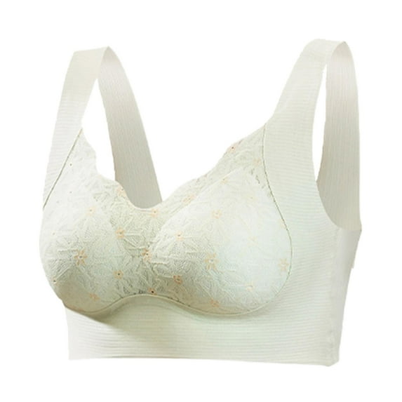 Bras! Ashirexll Wireless Bras for Women, Solid Color Lace Traceless Comfortable No Steel Ring Breathable Gathering Support Bra Green M
