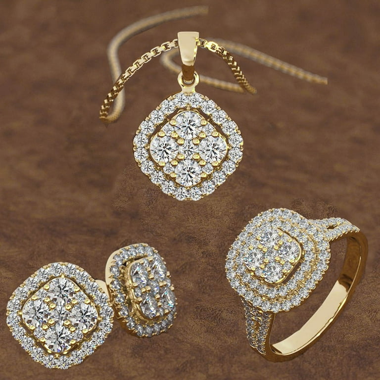 Bridal Wedding Jewelry 3-Piece Set Silver Rhinestone Necklace