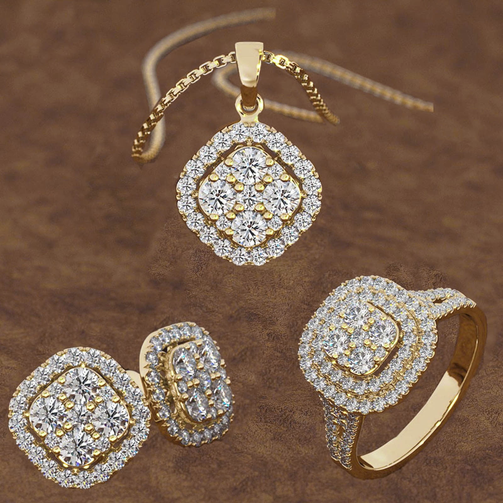 Bridal Wedding Jewelry 3-Piece Set Silver Rhinestone Necklace