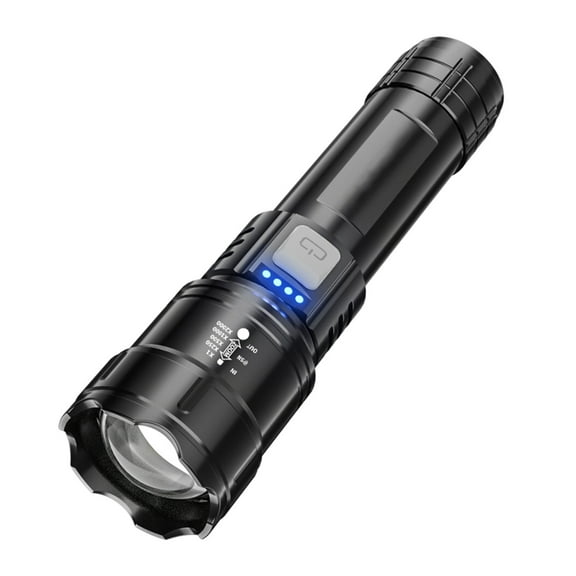 Hvmvliv Bright Flashlight Battery Flashlight Super Bright Flashlight Zoomable Rechargeable Flashlight with 3 Modes Powerful Hand Flashlight Black