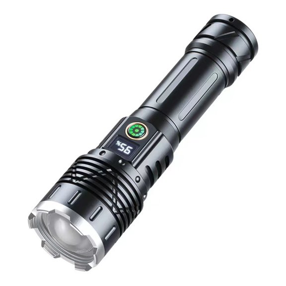 Hvmvliv Bright Flashlight Light Lasers Telescopic Zooms Strong Light Flashlight with Battery Display USB Charging Long-Lasting Endurances Super Bright Flashlight Black
