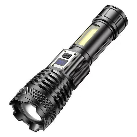 Clearance! Bright Flashlight Strong Light Flashlight Digital Power Display USB Charging Zooms Flashlight LED Flashlight Black
