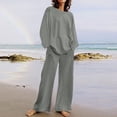 thumbnail image 1 of !Brilliant Two Piece Summer Outfits Women Fall Women's Casual Long Sleeve Round Neck Top/ Long Pants Set Loose Straight Tube Pants with Pocket Gray 5x, 1 of 6