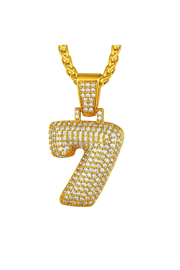 [Clearance] Bubble Number Necklace for Men 14k Gold Plated Bling Cubic Zirconia 0-9 Lucky Number Pendant Necklace Custom Jewelry Gift