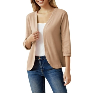 Clearance!Bunenne Cardigans for Women Trendy Lightweight Jacket Women Women's Solid Color Nine Quarter Sleeve Casual Jacket Cardigan Top Fall Cardigans for Women 2024 Beige S