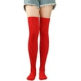 thumbnail image 1 of Clearance!Bunenne Thigh High Socks Long Socks Women Womens Long Socks Pure Color Socks Thigh High Socks Over The Knee Socks Festival Christmas Christmas Stockings Red One Size, 1 of 4