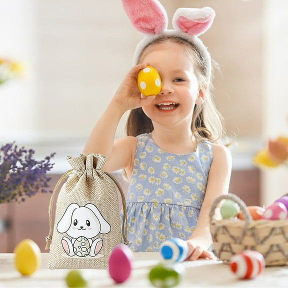 Clearance Bunny Decor Easter Bunny Party Candy Box Gift Bag Gift Packaging Linen Drawstring Bag Candy Easter Eggs Bag