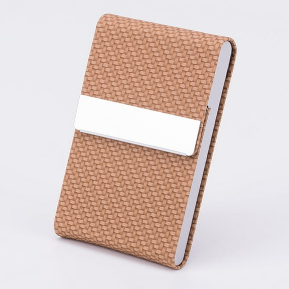 Clearance Business Card Holder under $5,Business Card Holder PU Leather Business Card Case Pocket Card Holders For Men Or Women Metal Slim Name Card Holder RFID Blocking Business Card With Clos