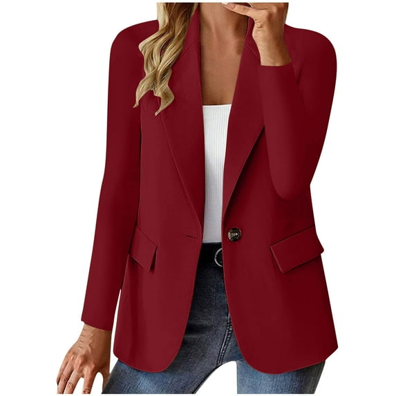 Business Casual Outfits for Women Horkkom Womens Blazers for Work Office Jackets Long Sleeve Solid Color Button Blazers Red S