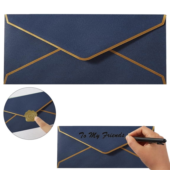 Clearance Business Envelopes With V Gold Border #10 Envelope Made Of 150gsm Paper Standard Envelopes With Gold Stickers For Checks Letter Mailing