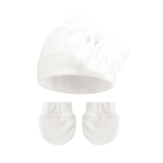 Busydd 0-6 Months Baby Hat and Gloves Set 2 Piece Winter Sets Warm Winter Solid Color Cotton Accessories Fashion Thermal Knit Hats Gloves for Infant Newborn