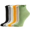 thumbnail image 1 of Busydd 6 Pairs Womens Socks Solid Color Cotton Ankle Socks for Women Mid Calf Ruffle Socks Casual Cozy Pleated Low Cut Crew Socks Breathable Dress Dance Boot Socks, 1 of 3