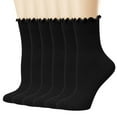 thumbnail image 1 of Busydd 6 Pairs Womens Socks Solid Color Cotton Mid Calf Socks Fashion Ruffle Socks Casual Cozy Pleated Crew Socks Breathable Dress Dance Boot Socks, 1 of 3