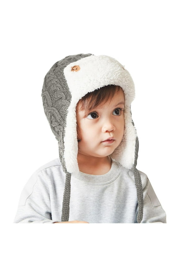 Baby Winter Hats with Ear Flaps Fashion Baby Boys and Girls Warm Wool Beanie Soft Cozy Cable Knit Hat Cute Fleece Caps for Toddlers 0-3 Years