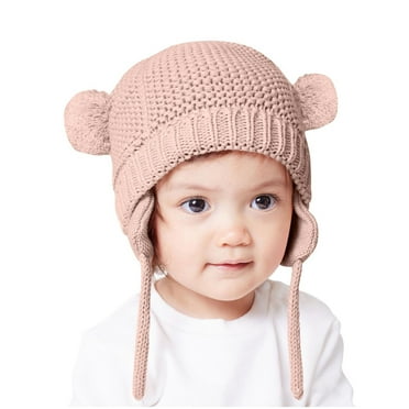 Busydd Baby Winter Hats with Ear Flaps Fashion Solid Color Warm Wool Beanie Soft Stretchy Cuffed Cable Knit Hat Cute Caps for Toddlers Girls Boys 0-3 Years