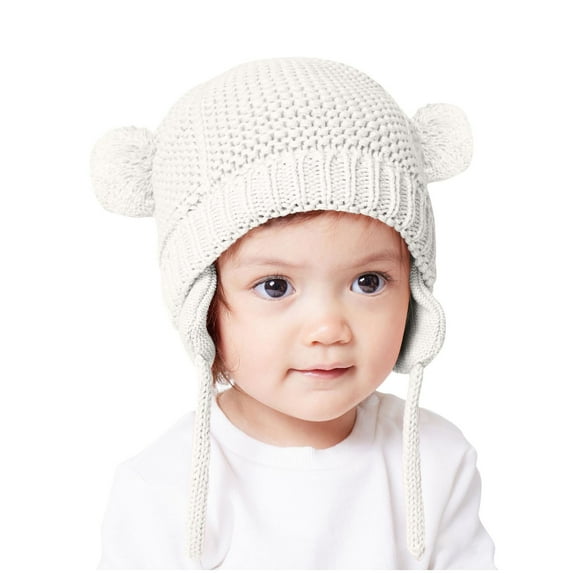 Busydd Baby Winter Hats with Ear Flaps Fashion Solid Color Warm Wool Beanie Soft Stretchy Cuffed Cable Knit Hat Cute Caps for Toddlers Girls Boys 0-3 Years
