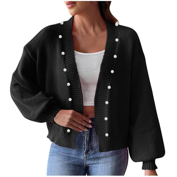 Busydd Cardigan Sweaters for Women Lightweight Solid Color Open Front Knit Cardigan Jackets Trendy V Neck Fall Cardigans for Women Casual Long Sleeve Cropped Cardigan Sweater Blouses Tops