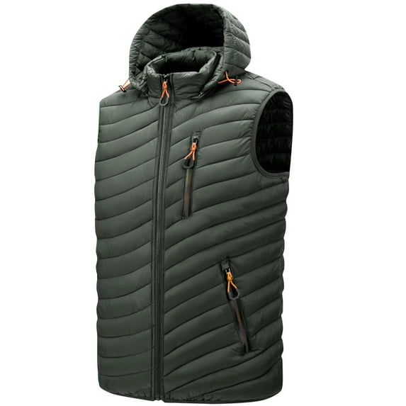 Busydd Men's Outerwear Vests with Hood Sleeveless Solid Color Puffer Vest Casual Lightweight Warm Winter Vest Trendy Oversized Zipper Puffy Vest Plus Size Vest Jacket with Pocket M-5XL