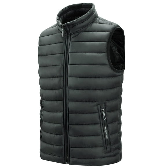 Busydd Men's Outerwear Vests Sleeveless Solid Color Puffer Vest Casual Lightweight Warm Winter Vest Trendy Oversized Zipper Puffy Vest Plus Size Vest Jacket with Pockets M-6XL
