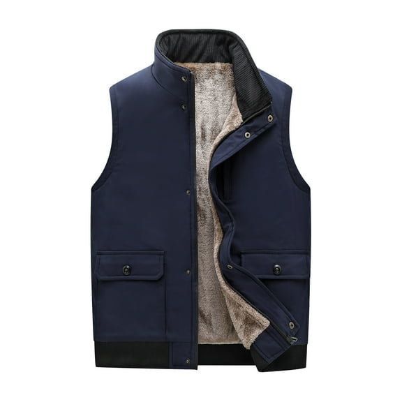 Busydd Mens Fleece Vest Casual Zipper Solid Color Cotton Outerwear Vests Sleeveless Warm Winter Vest Jacket Plus Size Mens Vest with Pockets M-5XL