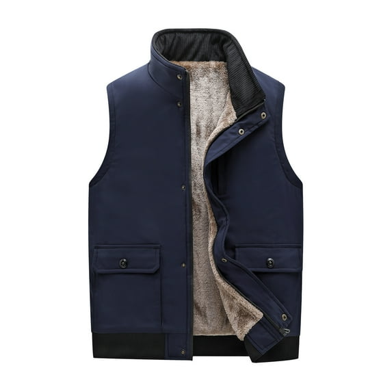 Busydd Mens Fleece Vest Casual Zipper Solid Color Cotton Outerwear Vests Sleeveless Warm Winter Vest Jacket Plus Size Mens Vest with Pockets M-5XL