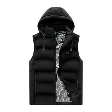 Busydd Mens Heated Vest with Hood Casual Warm Smart Electric Heating Outerwear Vests Sleeveless Zipper Winter Vest Men Trendy Vest Jacket M-3XL