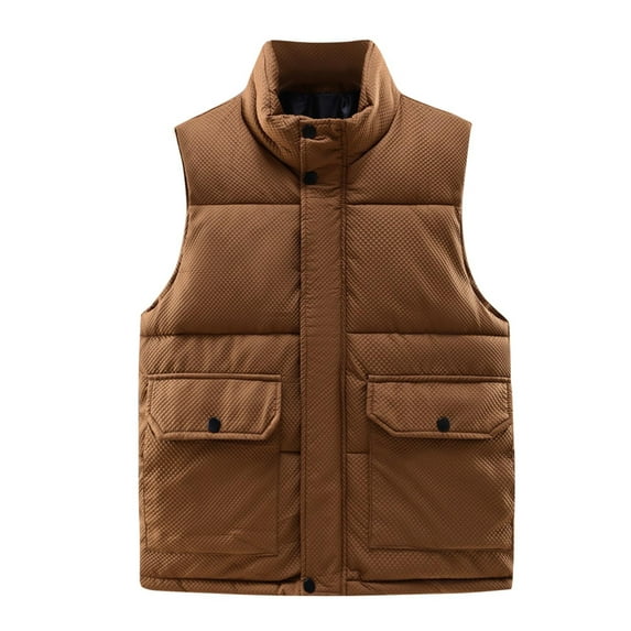 Busydd Mens Puffer Vest Sleeveless Solid Color Outerwear Vests Casual Lightweight Warm Winter Vest Trendy Oversized Zipper Button Puffy Vest Plus Size Vest Jacket with Pockets M-5XL