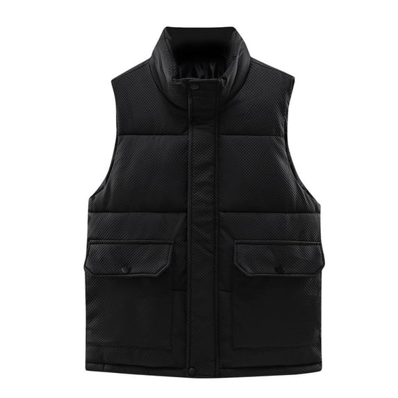 Busydd Mens Puffer Vest Sleeveless Solid Color Outerwear Vests Casual Lightweight Warm Winter Vest Trendy Oversized Zipper Button Puffy Vest Plus Size Vest Jacket with Pockets M-5XL