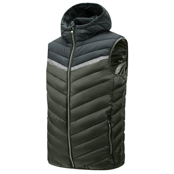 Busydd Plus Size Puffer Vest M-5XL Casual Hooded Men's Outerwear Vests Color Patchwork Zipper Sleeveless Puffy Vest Trendy Lightweight Warming Winter Vest Jacket with Pockets
