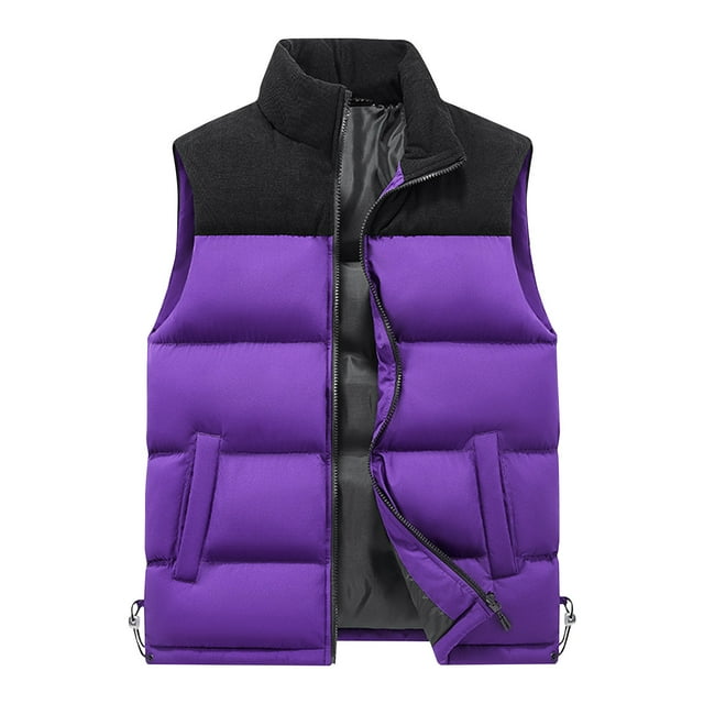 Busydd Plus Size Puffer Vest M-5XL Casual Warm Men's Outerwear Vests Sleeveless Zipper Puffy Vest Color Patchwork Trendy Oversized Puffy Vest with Pockets