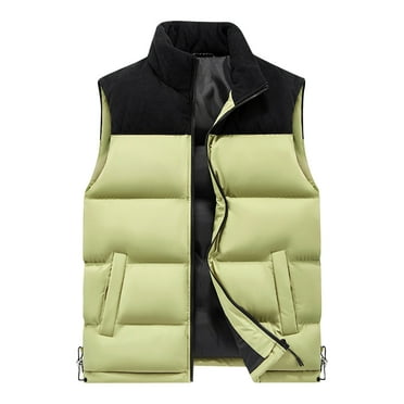 Busydd Plus Size Puffer Vest M-5XL Casual Warm Men's Outerwear Vests Sleeveless Zipper Puffy Vest Color Patchwork Trendy Oversized Puffy Vest with Pockets