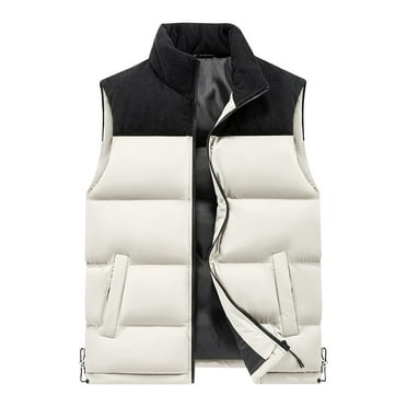 Busydd Plus Size Puffer Vest M-5XL Casual Warm Men's Outerwear Vests Sleeveless Zipper Puffy Vest Color Patchwork Trendy Oversized Puffy Vest with Pockets
