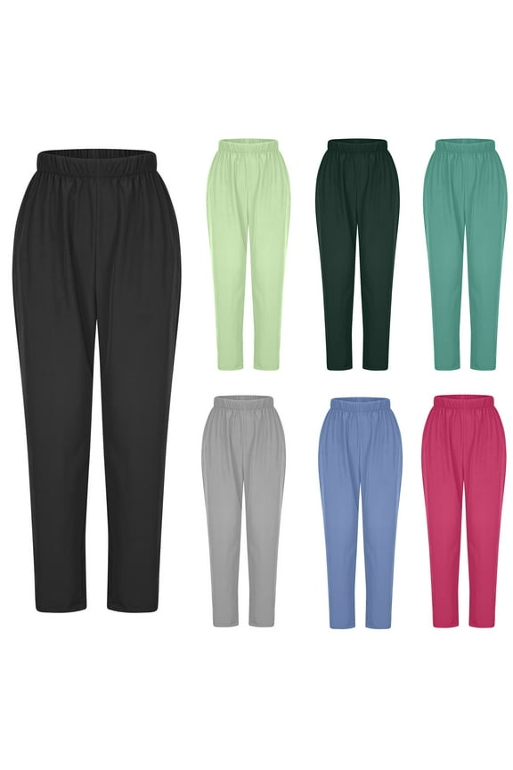 Scrub Pants for Women Solid Color Elastic Waist Nursing Jogger Scrubs for Women Casual Stretch Yoga Pants Baggy Oversized Working Uniform Pants